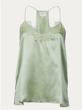 Cami NYC Satin Lace Trim Racer Tank - Light Green Size Small